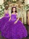 Purple Ball Gowns Straps Sleeveless Tulle Floor Length Lace Up Ruffles Child Pageant Dress
