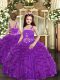 Purple Ball Gowns Straps Sleeveless Tulle Floor Length Lace Up Ruffles Child Pageant Dress