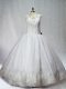 White Ball Gowns Scoop Sleeveless Organza Floor Length Lace Up Beading and Appliques Vestidos de Quinceanera