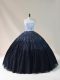 Deluxe Black Ball Gowns Tulle Strapless Sleeveless Beading Floor Length Lace Up Sweet 16 Dress