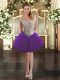 Flare Mini Length Zipper Casual Dresses Purple for Prom and Party with Beading and Ruffles