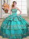 Unique Floor Length Ball Gowns Sleeveless Aqua Blue Quinceanera Gowns Lace Up