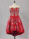 Elegant Red Sleeveless Mini Length Embroidery Lace Up