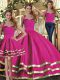 Fuchsia Three Pieces Ruffled Layers Quinceanera Dresses Lace Up Tulle Sleeveless Floor Length