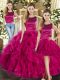 Fuchsia Lace Up Scoop Ruffles Quinceanera Dress Tulle Sleeveless