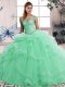 Hot Sale Apple Green Sleeveless Tulle Lace Up Vestidos de Quinceanera for Military Ball and Sweet 16 and Quinceanera