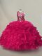 Hot Pink Sleeveless Ruffles and Sequins Floor Length Quince Ball Gowns