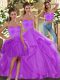Dazzling Lilac Ball Gowns Sweetheart Sleeveless Tulle Floor Length Lace Up Beading and Ruffles Sweet 16 Quinceanera Dress