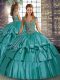 Teal Sleeveless Floor Length Beading and Ruffled Layers Lace Up Quinceanera Gowns