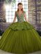 Charming Olive Green Lace Up Quinceanera Dress Beading and Appliques Sleeveless Floor Length