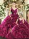 Eye-catching Ball Gowns Ball Gown Prom Dress Burgundy V-neck Organza Sleeveless Floor Length Backless