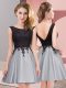 Satin Scoop Sleeveless Zipper Lace Quinceanera Court of Honor Dress in Grey