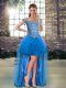 Best Beading and Ruffles Blue Lace Up Sleeveless High Low