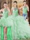 Fashionable Apple Green Sweet 16 Dresses Organza Brush Train Sleeveless Beading and Ruffles