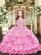 Lilac Ball Gowns Beading and Ruffled Layers Little Girl Pageant Gowns Lace Up Organza Sleeveless Floor Length