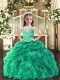 Straps Sleeveless Lace Up Pageant Dress Green Organza