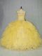 Yellow Sleeveless Organza Lace Up Quinceanera Dress for Sweet 16 and Quinceanera