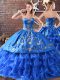 Ball Gowns Ball Gown Prom Dress Blue Satin and Organza Sleeveless Floor Length  Ball Gowns Ball Gown Prom Dress Blue Satin and Organza Sleeveless Floor Length