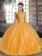 Orange Ball Gowns Beading and Appliques Ball Gown Prom Dress Lace Up Tulle Sleeveless Floor Length
