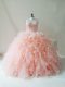 Fashionable Scoop Sleeveless Lace Up 15th Birthday Dress Peach Tulle