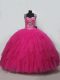 Smart Hot Pink Ball Gowns Tulle Straps Sleeveless Beading and Ruffles Lace Up Sweet 16 Dress