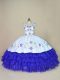 White And Purple Cap Sleeves Satin and Organza Lace Up Sweet 16 Dress for Sweet 16 and Quinceanera