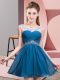 Shining Blue A-line Chiffon Scoop Sleeveless Beading Mini Length Backless Prom Gown
