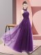 Cheap Dark Purple Empire Beading and Appliques Dama Dress for Quinceanera Lace Up Tulle Sleeveless Floor Length