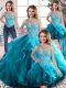 Wonderful Aqua Blue Scoop Lace Up Beading and Ruffles Quince Ball Gowns Sleeveless