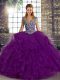 Fancy Tulle Straps Sleeveless Lace Up Beading and Ruffles Quinceanera Gowns in Purple