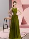 Cute Olive Green Chiffon Zipper Dama Dress Sleeveless Floor Length Beading and Appliques