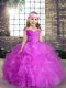 Floor Length Fuchsia Little Girls Pageant Dress Wholesale Straps Sleeveless Lace Up