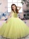 Yellow Green Sleeveless Beading Floor Length Little Girl Pageant Gowns