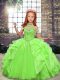 Green Lace Up Custom Made Pageant Dress Beading and Ruffles Sleeveless Floor Length
