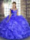 Lavender Sleeveless Organza Lace Up Quince Ball Gowns for Military Ball and Sweet 16 and Quinceanera