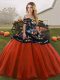 Ball Gowns Vestidos de Quinceanera Rust Red Off The Shoulder Tulle Sleeveless Floor Length Lace Up