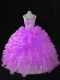 Nice Straps Sleeveless Quinceanera Gowns Floor Length Sequins and Pick Ups Lilac Organza