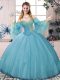 Free and Easy Tulle Sweetheart Long Sleeves Lace Up Beading and Ruching Quince Ball Gowns in Blue