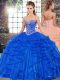 Fantastic Royal Blue Lace Up Quince Ball Gowns Beading and Ruffles Sleeveless Floor Length