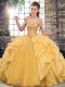 Free and Easy Ball Gowns Quinceanera Dress Gold Halter Top Organza Sleeveless Floor Length Lace Up