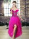 Dazzling Fuchsia A-line Beading and Ruffles Lace Up Tulle Sleeveless High Low