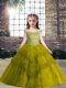 Beading and Appliques Little Girls Pageant Dress Wholesale Olive Green Lace Up Sleeveless Floor Length
