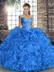 Sumptuous Sleeveless Organza Floor Length Lace Up Sweet 16 Quinceanera Dress in Blue with Beading and Ruffles