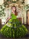 Custom Made Sleeveless Organza Floor Length Lace Up Girls Pageant Dresses in Olive Green with Ruffles