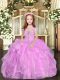 Dramatic Floor Length Lilac Girls Pageant Dresses Straps Sleeveless Lace Up