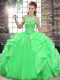 Sweet Halter Top Sleeveless Sweet 16 Quinceanera Dress Floor Length Beading and Ruffles Green Organza