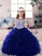 Royal Blue Lace Up Glitz Pageant Dress Beading and Ruffles Sleeveless Floor Length