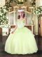 Yellow Green Ball Gowns Organza Straps Sleeveless Beading Floor Length Lace Up Little Girl Pageant Gowns