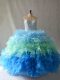 Flare Floor Length Multi-color Quinceanera Gown Organza Sleeveless Beading and Ruffles