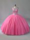Cute Pink Quinceanera Gowns Scoop Sleeveless Lace Up